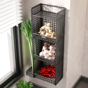 No-Drill Wall-Mounted Spice Rack Kitchen Organizer for Garlic Ginger & Onion Space-Saving Fruit & Vegetable Storage - Image 2