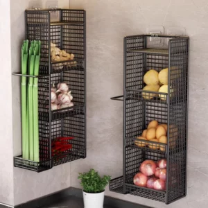 No-Drill Wall-Mounted Spice Rack Kitchen Organizer for Garlic Ginger & Onion Space-Saving Fruit & Vegetable Storage - Image 3