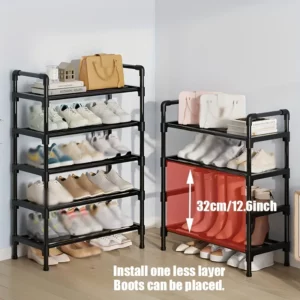 Multi-Tier Metal Shoe Rack Stackable Organizer Freestanding Black Space Saving Storage for Closet Bedroom Indoor Outdoor Use - Image 4