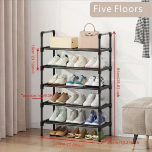 Multi-Tier Metal Shoe Rack Stackable Organizer Freestanding Black Space Saving Storage for Closet Bedroom Indoor Outdoor Use - Image 6
