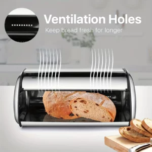 Stainless Steel Bread Box With Large Storage Ventilated Dighesign Dustproof Lid And Easy Cleaning For Fresh Baked Storage - Image 3