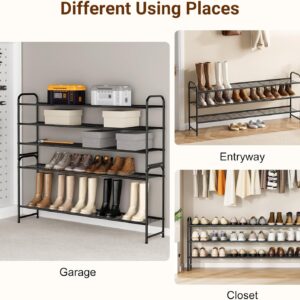 3-Tier Long Shoe Rack for Closet Metal Shoe Organizer for Entryway, Wide Stackable Shoe Storage Shelf with Sturdy Wire Grid for Closet Floor, Bedroom, Black - Image 2