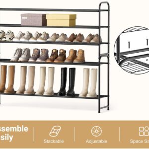 3-Tier Long Shoe Rack for Closet Metal Shoe Organizer for Entryway, Wide Stackable Shoe Storage Shelf with Sturdy Wire Grid for Closet Floor, Bedroom, Black - Image 3