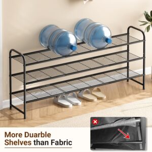 3-Tier Long Shoe Rack for Closet Metal Shoe Organizer for Entryway, Wide Stackable Shoe Storage Shelf with Sturdy Wire Grid for Closet Floor, Bedroom, Black - Image 4