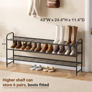 3-Tier Long Shoe Rack for Closet Metal Shoe Organizer for Entryway, Wide Stackable Shoe Storage Shelf with Sturdy Wire Grid for Closet Floor, Bedroom, Black - Image 5