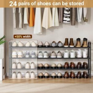 3-Tier Long Shoe Rack for Closet Metal Shoe Organizer for Entryway, Wide Stackable Shoe Storage Shelf with Sturdy Wire Grid for Closet Floor, Bedroom, Black - Image 6