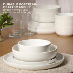 Dinnerware Set for 4, 16-Piece White Porcelain Plates and Bowls — Ceramic Dish Set | Microwave & Dishwasher Safe - Image 4