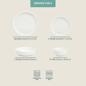 Dinnerware Set for 4, 16-Piece White Porcelain Plates and Bowls — Ceramic Dish Set | Microwave & Dishwasher Safe - Image 6