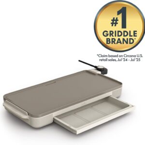 bella 10" x 20" Electric Griddle with Warming Tray, EverGood™ Ceramic Nonstick Coating & Removable Temperature Probe, Dishwasher-Safe Drip Tray & Cool Touch Handles, 1500 Watt, Oatmilk - Image 7