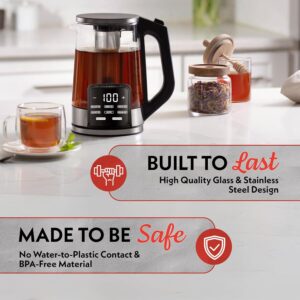 Gourmia Electric Glass Kettle – 1.7L Programmable Tea & Coffee Brewer with Digital Touch Display, 6 Presets, Removable Stainless Steel Infuser, Cordless with 360° Swivel Base, Black - Image 3