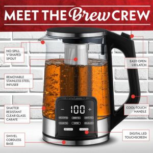 Gourmia Electric Glass Kettle – 1.7L Programmable Tea & Coffee Brewer with Digital Touch Display, 6 Presets, Removable Stainless Steel Infuser, Cordless with 360° Swivel Base, Black - Image 5