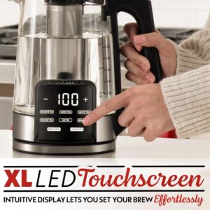Gourmia Electric Glass Kettle – 1.7L Programmable Tea & Coffee Brewer with Digital Touch Display, 6 Presets, Removable Stainless Steel Infuser, Cordless with 360° Swivel Base, Black - Image 6