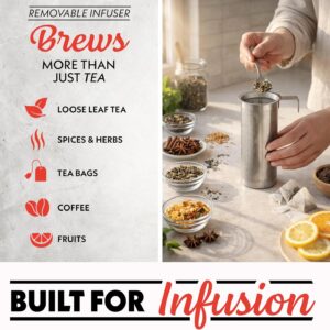 Gourmia Electric Glass Kettle – 1.7L Programmable Tea & Coffee Brewer with Digital Touch Display, 6 Presets, Removable Stainless Steel Infuser, Cordless with 360° Swivel Base, Black - Image 8