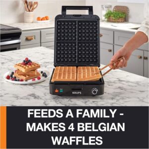 KRUPS 4-Slice Belgian Waffle Maker: Stainless Steel, 5 Browning Levels, Audible Ready Beep, Removable Plates, 1200W, Silver/Black, Large Waffle Maker Family Size, Great for Family Breakfasts - Image 6