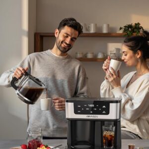 AIRMSEN 12-Cup Programmable Dual Coffee Maker – Single Serve Machine for K-Cup Pods & Ground, 1000W Fast Brew, Delay Start, 2H Keep Warm, Touchscreen, 60oz Tank, Glass Carafe – Home & Office - Image 2