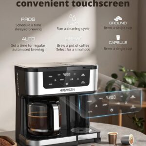 AIRMSEN 12-Cup Programmable Dual Coffee Maker – Single Serve Machine for K-Cup Pods & Ground, 1000W Fast Brew, Delay Start, 2H Keep Warm, Touchscreen, 60oz Tank, Glass Carafe – Home & Office - Image 4