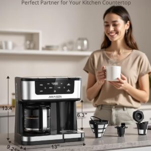 AIRMSEN 12-Cup Programmable Dual Coffee Maker – Single Serve Machine for K-Cup Pods & Ground, 1000W Fast Brew, Delay Start, 2H Keep Warm, Touchscreen, 60oz Tank, Glass Carafe – Home & Office - Image 8