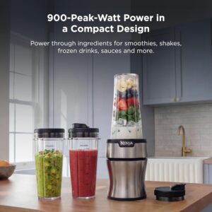 Ninja BN301 Nutri-Blender Plus Compact Personal Blender, 900-Peak-Watt Motor, Frozen Drinks, Smoothies, Sauces & More, (3) 20 oz. To-Go Cups, (2) Spout-Lids (1) Storage-Lid, Dishwasher Safe, Silver - Image 6