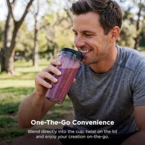 Ninja BN301 Nutri-Blender Plus Compact Personal Blender, 900-Peak-Watt Motor, Frozen Drinks, Smoothies, Sauces & More, (3) 20 oz. To-Go Cups, (2) Spout-Lids (1) Storage-Lid, Dishwasher Safe, Silver - Image 8