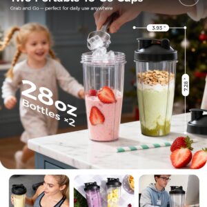 iCucina Smoothie Blender, Personal Blender for Shakes and Smoothies, 700W Pulse Technology Single Serve Blenders with 2 x 28oz Protable Cups for Ice Crush, Frozen Fruit Drinks - Image 6