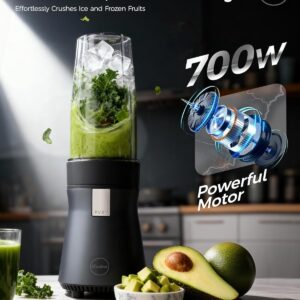 iCucina Smoothie Blender, Personal Blender for Shakes and Smoothies, 700W Pulse Technology Single Serve Blenders with 2 x 28oz Protable Cups for Ice Crush, Frozen Fruit Drinks - Image 8