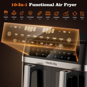 12QT Large Dual Basket Air Fryer with Viewing Window and 50pcs Paper Liners, 10-in-1 Digital Touchscreen Double Zone Air Fryers, SyncCook to Bake,Roast,Reheat,Broil, Nonstick Dishwasher Safe - Image 7