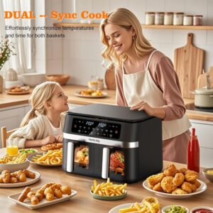 12QT Large Dual Basket Air Fryer with Viewing Window and 50pcs Paper Liners, 10-in-1 Digital Touchscreen Double Zone Air Fryers, SyncCook to Bake,Roast,Reheat,Broil, Nonstick Dishwasher Safe - Image 9