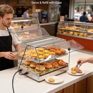 VEVOR 2-Tier Commercial Food Warmer Display, 450W Food Display Warmer with Light, Detachable Shelves and Double-Sided Door Design, 85℉~185℉ Air Heating, 48L for Hamburger, Pizza, Bread, Fried Chicken - Image 6