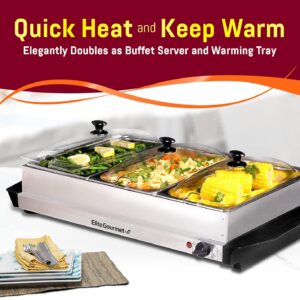 Elite Gourmet EWM-6171 Triple 3 x 2.5 Qt. Trays, Buffet Server, Food Warmer Temperature Control, Clear Slotted Lids, Perfect for Parties, Entertaining & Holidays, 7.5 Qt Total, Stainless Steel - Image 4