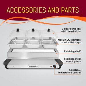 Elite Gourmet EWM-6171 Triple 3 x 2.5 Qt. Trays, Buffet Server, Food Warmer Temperature Control, Clear Slotted Lids, Perfect for Parties, Entertaining & Holidays, 7.5 Qt Total, Stainless Steel - Image 6