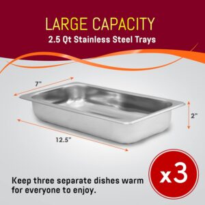 Elite Gourmet EWM-6171 Triple 3 x 2.5 Qt. Trays, Buffet Server, Food Warmer Temperature Control, Clear Slotted Lids, Perfect for Parties, Entertaining & Holidays, 7.5 Qt Total, Stainless Steel - Image 7