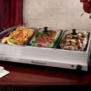 Elite Gourmet EWM-6171 Triple 3 x 2.5 Qt. Trays, Buffet Server, Food Warmer Temperature Control, Clear Slotted Lids, Perfect for Parties, Entertaining & Holidays, 7.5 Qt Total, Stainless Steel - Image 8