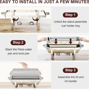 Chafing Dish Buffet Set, 8QT Chafing Dishes for Buffet 4 Pack 7 Pans, High Grade Stainless Steel Chafers and Buffet Warmers Sets for Parties, Wedding, Birthday, Rolled-Edge Design with Silver - Image 2