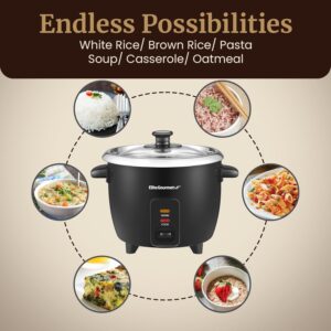 Elite Gourmet Electric Rice Cooker with Steam Tray and Non-Stick Inner Pot Makes Soups, Stews, Grains, Cereals, Keep Warm Feature, 6 Cups Cooked (3 Cups Uncooked), Black - Image 3