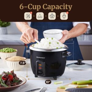 Elite Gourmet Electric Rice Cooker with Steam Tray and Non-Stick Inner Pot Makes Soups, Stews, Grains, Cereals, Keep Warm Feature, 6 Cups Cooked (3 Cups Uncooked), Black - Image 4