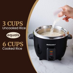 Elite Gourmet Electric Rice Cooker with Steam Tray and Non-Stick Inner Pot Makes Soups, Stews, Grains, Cereals, Keep Warm Feature, 6 Cups Cooked (3 Cups Uncooked), Black - Image 5