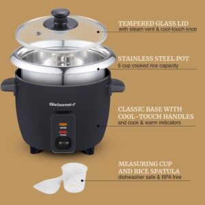 Elite Gourmet Electric Rice Cooker with Steam Tray and Non-Stick Inner Pot Makes Soups, Stews, Grains, Cereals, Keep Warm Feature, 6 Cups Cooked (3 Cups Uncooked), Black - Image 6