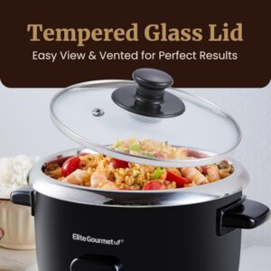 Elite Gourmet Electric Rice Cooker with Steam Tray and Non-Stick Inner Pot Makes Soups, Stews, Grains, Cereals, Keep Warm Feature, 6 Cups Cooked (3 Cups Uncooked), Black - Image 7