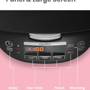 COMFEE' Rice Cooker, Japanese Large Rice Cooker with Fuzzy Logic Technology, 11 Presets, 10 Cup Uncooked/20 Cup Cooked, Auto Keep Warm, 24-Hr Delay Timer - Image 5