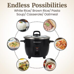 Elite Gourmet ERC2010B Electric Rice Cooker with Stainless Steel Inner Pot Makes Soups, Stews, Porridge's, Grains and Cereals, 10 cups cooked (5 Cups uncooked), Black - Image 3