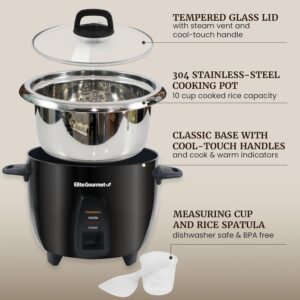 Elite Gourmet ERC2010B Electric Rice Cooker with Stainless Steel Inner Pot Makes Soups, Stews, Porridge's, Grains and Cereals, 10 cups cooked (5 Cups uncooked), Black - Image 5