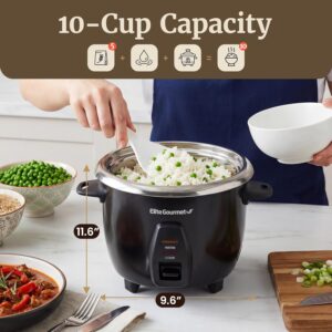 Elite Gourmet ERC2010B Electric Rice Cooker with Stainless Steel Inner Pot Makes Soups, Stews, Porridge's, Grains and Cereals, 10 cups cooked (5 Cups uncooked), Black - Image 9