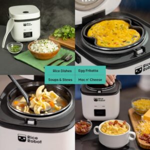 Rice Robot Personal Rice Cooker, PFAS-free, Nonstick. 1 Quart Capacity, with Stainless Steel Steamer Tray, Measuring Cups, Recipe Book with 60 Recipes, and Serving Spoon, As Seen On TV - Image 3