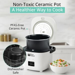 Rice Robot Personal Rice Cooker, PFAS-free, Nonstick. 1 Quart Capacity, with Stainless Steel Steamer Tray, Measuring Cups, Recipe Book with 60 Recipes, and Serving Spoon, As Seen On TV - Image 7