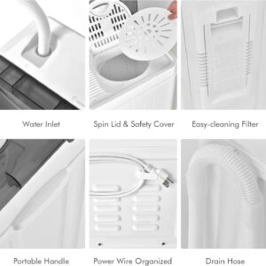 COSTWAY Portable Washing Machine, Twin Tub 26lbs Capacity Laundry, 18lbs Washer and 8lbs Spinner Combo with Timer Knobs, Built-in Drain Pump, Compact Washer for Home Dorm Apartment (Grey+White) - Image 2