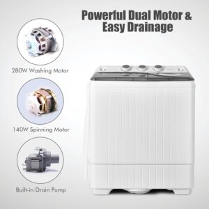 COSTWAY Portable Washing Machine, Twin Tub 26lbs Capacity Laundry, 18lbs Washer and 8lbs Spinner Combo with Timer Knobs, Built-in Drain Pump, Compact Washer for Home Dorm Apartment (Grey+White) - Image 3