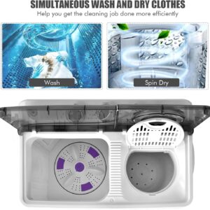 COSTWAY Portable Washing Machine, Twin Tub 26lbs Capacity Laundry, 18lbs Washer and 8lbs Spinner Combo with Timer Knobs, Built-in Drain Pump, Compact Washer for Home Dorm Apartment (Grey+White) - Image 4
