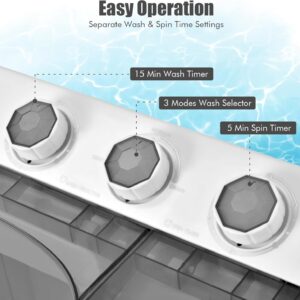 COSTWAY Portable Washing Machine, Twin Tub 26lbs Capacity Laundry, 18lbs Washer and 8lbs Spinner Combo with Timer Knobs, Built-in Drain Pump, Compact Washer for Home Dorm Apartment (Grey+White) - Image 5