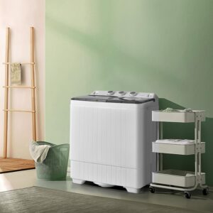 COSTWAY Portable Washing Machine, Twin Tub 26lbs Capacity Laundry, 18lbs Washer and 8lbs Spinner Combo with Timer Knobs, Built-in Drain Pump, Compact Washer for Home Dorm Apartment (Grey+White) - Image 6