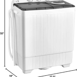 COSTWAY Portable Washing Machine, Twin Tub 26lbs Capacity Laundry, 18lbs Washer and 8lbs Spinner Combo with Timer Knobs, Built-in Drain Pump, Compact Washer for Home Dorm Apartment (Grey+White) - Image 7